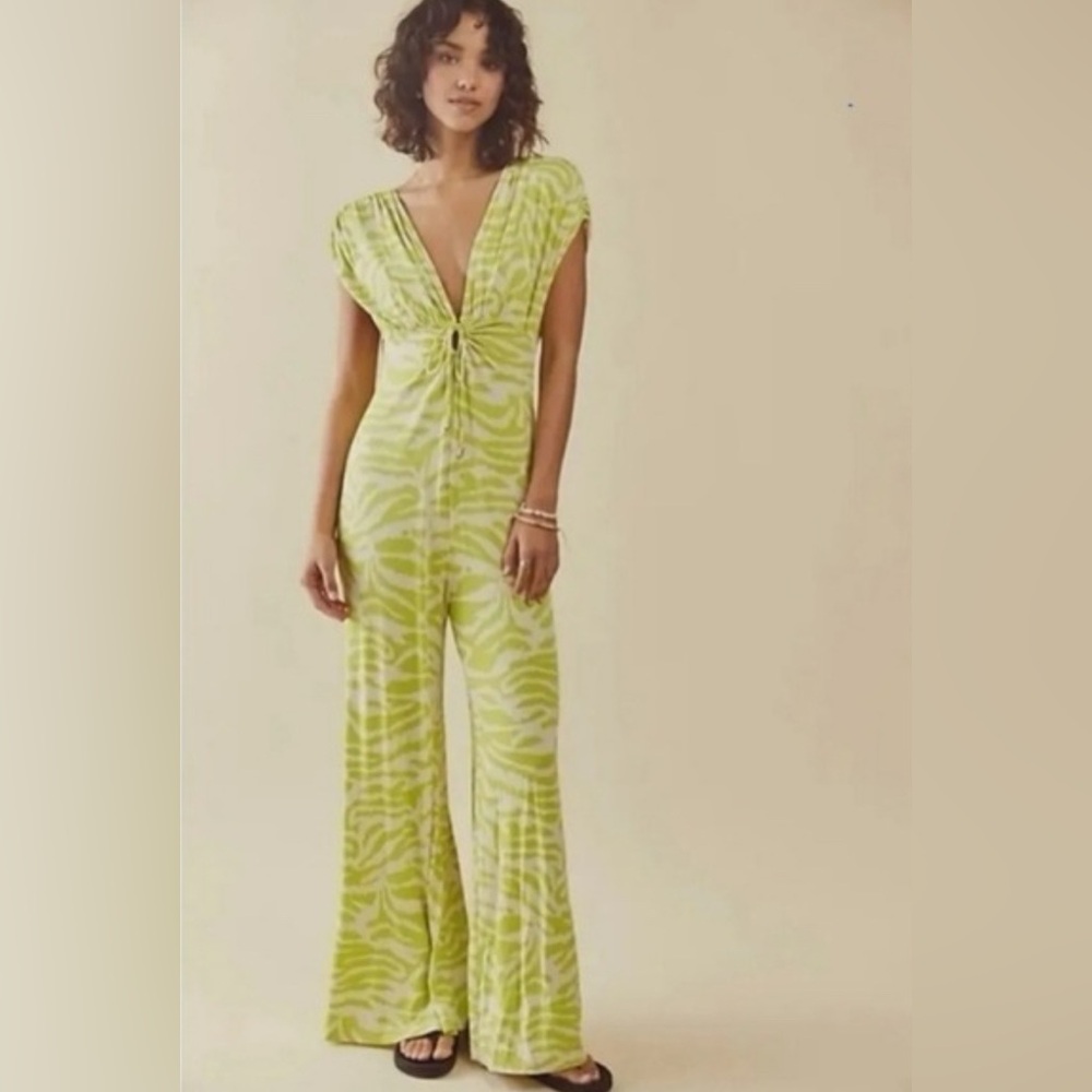 Free People Next Summer Jumpsuit Lime Zebra Jumpsuit.$168 retail EUC size Small